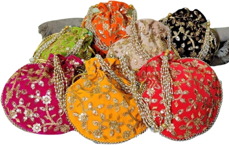 IGH India Gift Hub Indian Handmade Women's Velvet Embroidered Potli Purse Bag Pouch Drawstring Bag | Indian Potli Handbag - Image 1